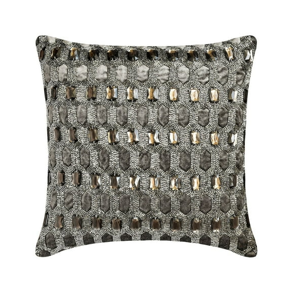 Pillow Covers, Grey 12"x12" (30x30 cm) Throw Pillows, Velvet Crystals Beaded Throw Pillows For Couch, Geometric Pattern Modern Style - Jewel Sparkler