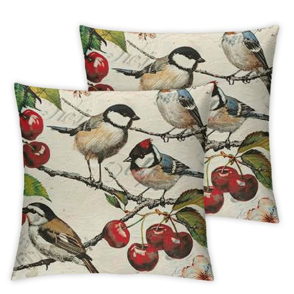 Pillow Covers Lovely Birds Sitting on The Cherry Tree with Butterfly Printing Home Decor Pillowcase Square Throw Pillow Case Cushion Cover for Sofa Couch