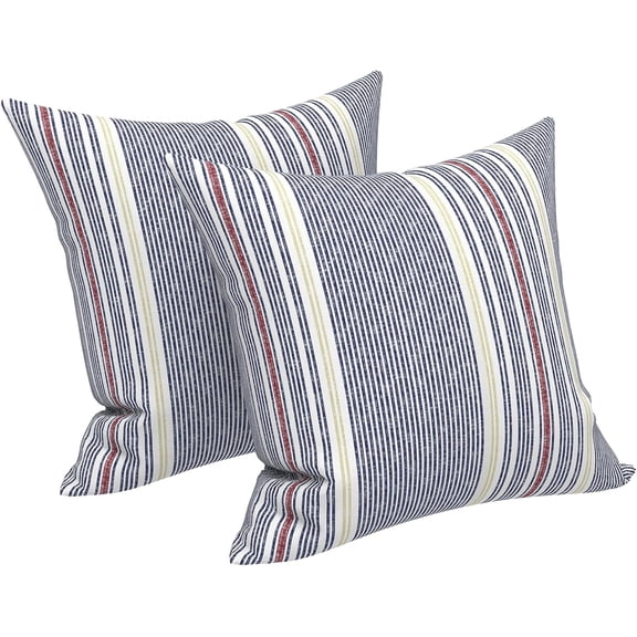Pillow Covers ONLY, Square Throw Pillow Covers, Modern Cushion Cases for Sofa Patio Couch Decoration 18 x 18 Inch, Pack of 2, Stripe Denim Blue