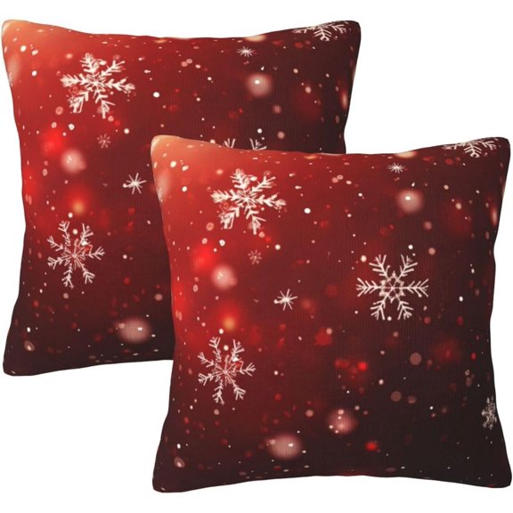 Pillow Covers Red Christmas Snowflake Xmas Glitter Festive Decorative Throw Pillow Case with Hidden Zipper 18x18 Inch 2 Set Soft Two-Sided Print for Sofa Bed Couch Holiday Home Decor