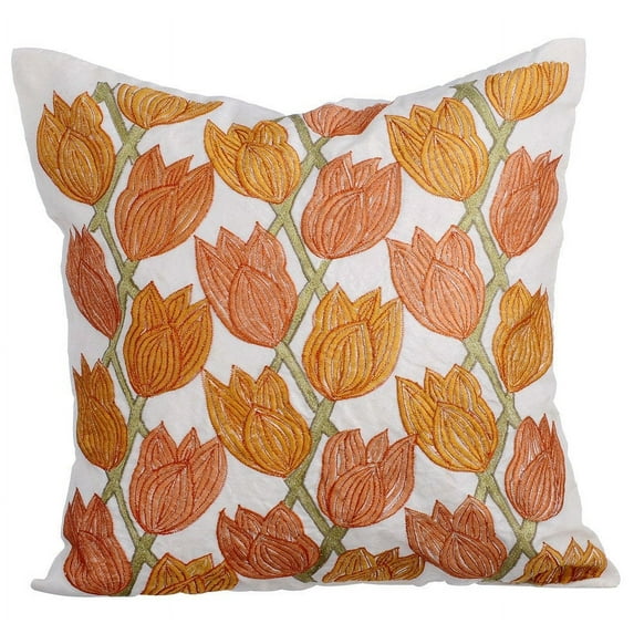Pillow Covers Rustic 18x18 inch (45x45 cm), Decorative Pillow Covers 18x18 inch (45x45 cm) Orange, Cotton Throw Pillow Covers, Handmade Pillow Covers, Contemporary, Floral - Tulip Sway