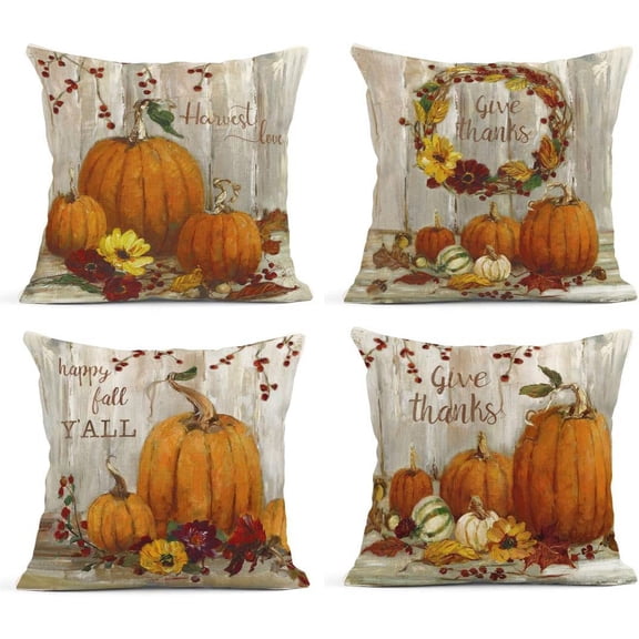 Pillow Covers Set of 4 Home Outdoor Decorative Halloween Pumpkins Retro Throw Pillow Cases for Sofa Cushion Couch Fall Orange Pillowcase