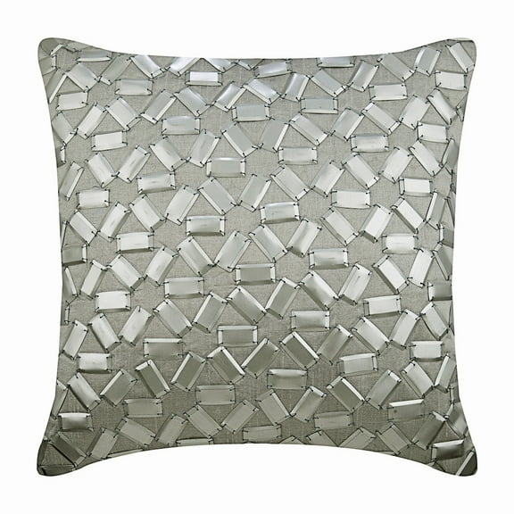 Pillow Covers, Silver Cushion Cover For Sofa 16x16 inch (40x40 cm), Silk Decorative Pillowcase, Geometric, Abstract, Pattern, Textured, Sequins Embellished, Modern - True Silver