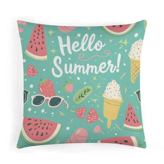 Pillow Covers Summer Elements Ice Cream, Watermelon And Sunglasses Decorative Throw Pillow Covers 16"x16" Pillows for Couch Sofa Patio Furniture Home Decor Summer Party Holiday Big Pillows for Bed