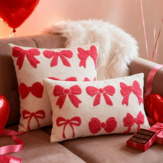 Pillow Covers Valentine's Day Cute Sofa Pillowcase Bedroom Throw Pillow Bow Cushion Backrest Pillow 50*30cm