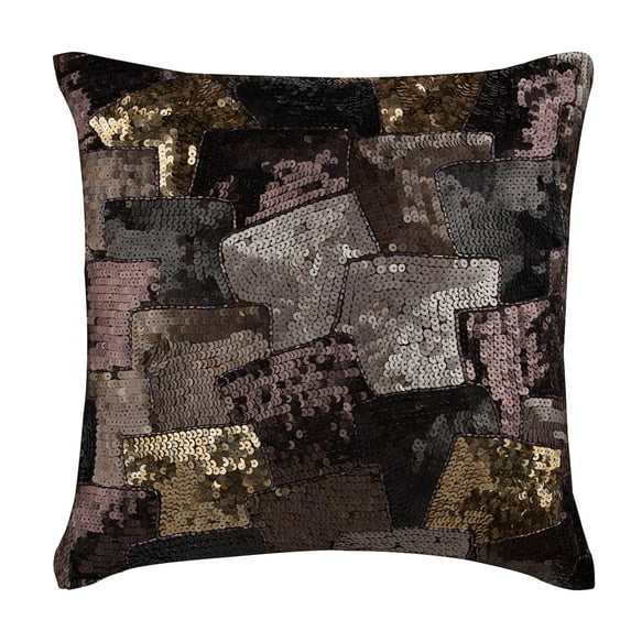 Pillow Covers With Zippers, Brown Throw Pillow Covers For Couch 16x16 inch (40x40 cm), Silk Pillow Covers With Zipper, Abstract, Sequins Embellished - Brown Patches