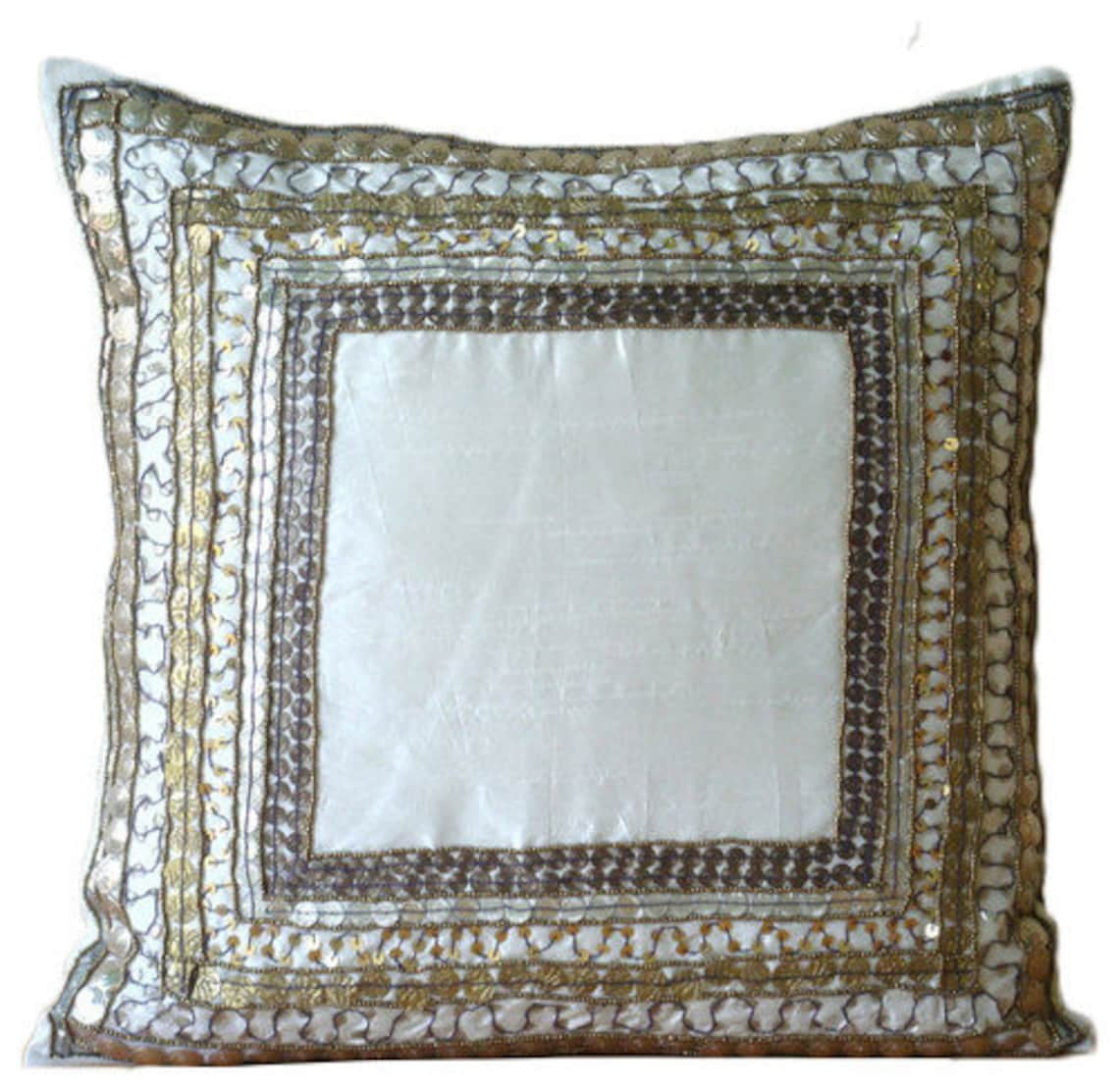 Pillow Covers With Zippers, Ivory Designer Pillow Covers 16x16 inch
