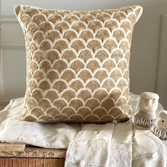 Pillow Covers, Zippered Pillow Covers, Decorative Pillow Covers 22x22 inch (55x55 cm) Beige, Cotton Throw Pillow Covers, Handmade Pillow Covers, Contemporary, Abstract - Jute Trellis