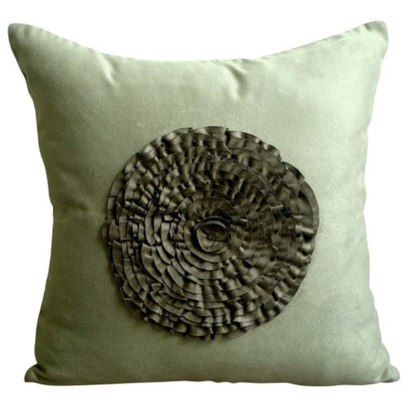 Pillow Covers With Zippers, Olive Green Pillow Cover, Vintage Frills Medallion Pillow Cover, 14x14 inch (35x35 cm) Pillow Case, Square Faux Suede - Vintage Olive Flower