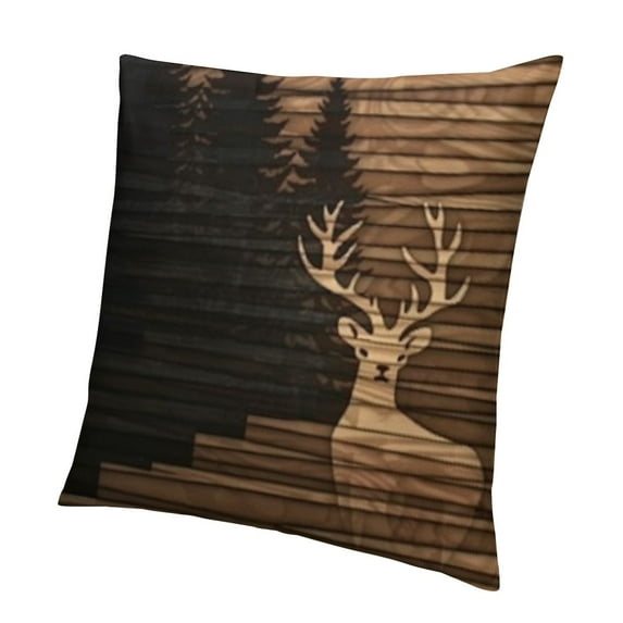 Pillow Covers with of and Buffalo Plaid Check,Vintage Wooden Hunting Animal Cushion Covers