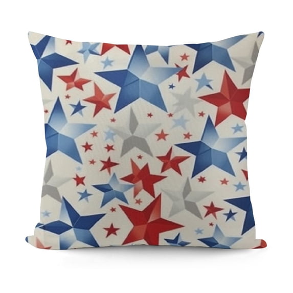 Pillow CoversCute Red Blue Star Independence Throw Pillow Covers Linen Farmhouse Decor Cushion Case for Couch Sofa Outdoor Home Decor