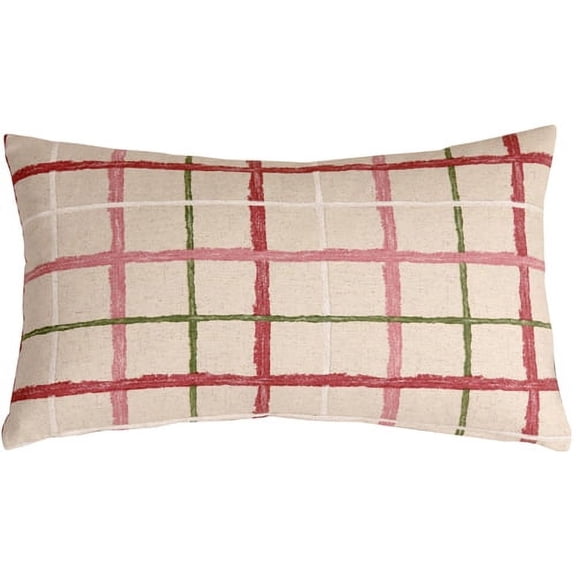 Pillow Decor Albany Checks 12x20 Throw Pillow Pink Cream Green Sand Fabric