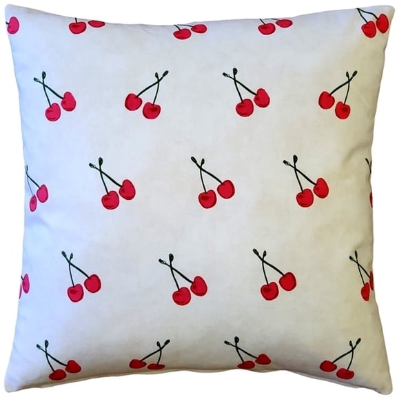 Pillow Decor Cherry Rain 20x20 Cotton Print Throw Pillow Red Green Floral Design