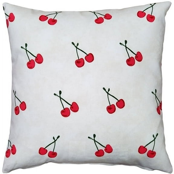 Pillow Decor Cherry Rain Cotton Throw Pillow 17x17 Red Cherry Print Fabric