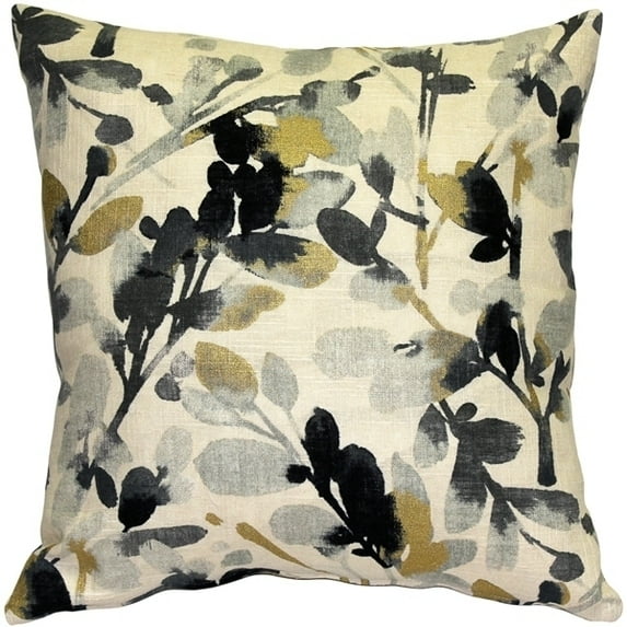 Pillow Decor Linen Leaf Graphite Gray Throw Pillow 20x20 Decorative Cushion
