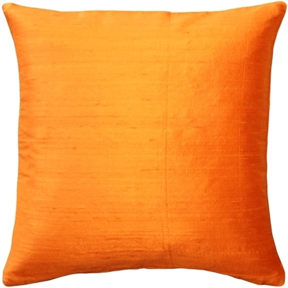 Pillow Decor Sankara Orange Silk Throw Pillow 18x18 Dupioni Silk Cushion