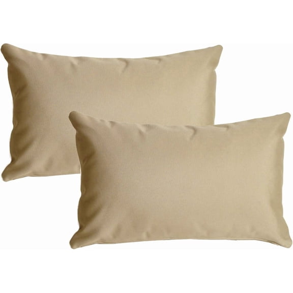 Pillow Decor Sunbrella Indoor Outdoor Throw Pillows 12"x20" Rectangular (2-Pack) (Antique Beige)