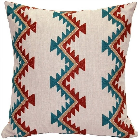 Pillow Decor Tulum Coast Embroidered Throw Pillow 20x20 Teal Rust Cotton Blend