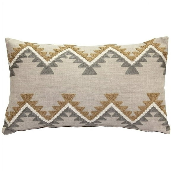 Pillow Decor Tulum Ranch Embroidered Throw Pillow 12x20 Cotton Blend Gray Caramel