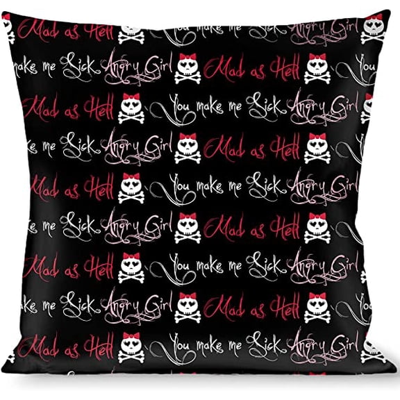 buckle-down throw pillow - angry girl mad as hell you make me sick