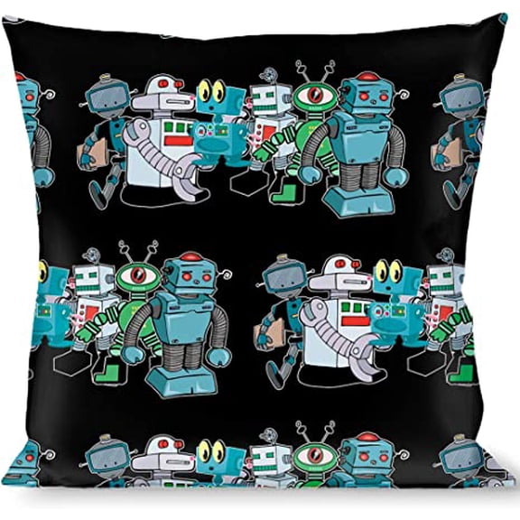 Pillow Decorative Throw Robots Close Up Black