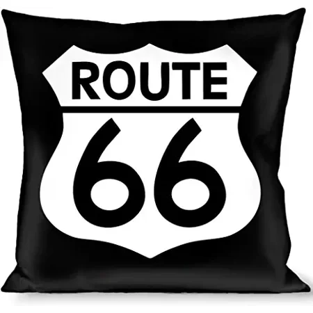 Pillow Decorative Throw Route 66 Highway Sign Repeat Black White
