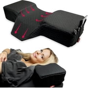 Pillow for Eyelash Extensions - Curved Memory Foam Lash Bed Pillow with Neck and Back Support, Perfect Pillow for Eyelash Extensions, Two Pockets for Tools On The Sides of Pillow Black