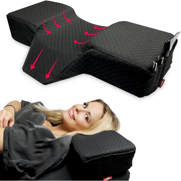 Pillow for Eyelash Extensions - Curved Memory Foam Lash Bed Pillow with Neck and Back Support, Perfect Pillow for Eyelash Extensions, Two Pockets for Tools On The Sides of Pillow (Black)