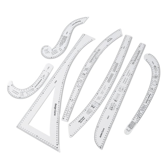 Pillow Fill Action Figure Sewing Ruler Tailor Set, Sewing Pattern Making Tools 7Pcs for MakingPattern for Drafting for Drawing, Curve Ruler Set, Acrylic Clothing Ruler Drawing Model