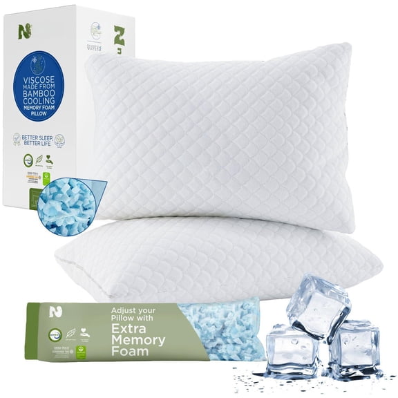 Pillow For Hot Sleepers -bed Pillows Standard Size Set Of 2 - Adjustable Shredded Memory Foam Medium To Firm & Side Washable Cover