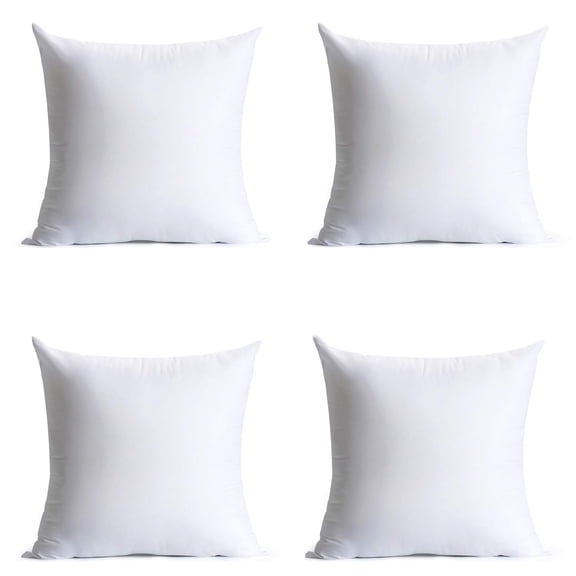 Square Cushion Inserts 18 Inches, Set of 4, Plush Microfiber Cover, Down Alternative Fill for Sectional Sofa Bed, White