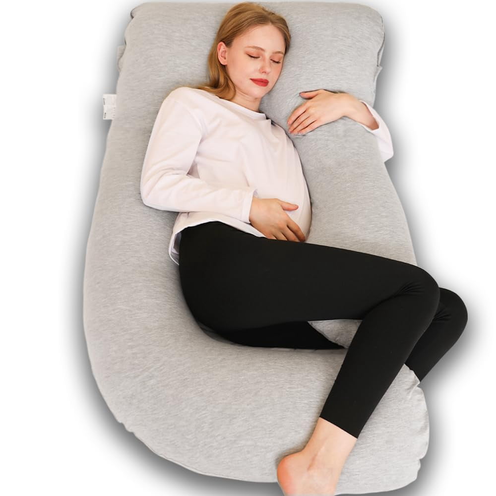 Pillow  J Shape Pillows For Sleeping Body Adults Maternity With Jersry Removable Cover Grey