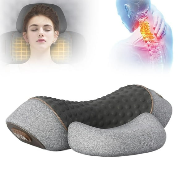 Pillow Massage Neck Hump, 3-in-1 Cervical Pillows Traction Massager, Heated Massage Neck Pillow Memory Foam with Rechargeable Grey