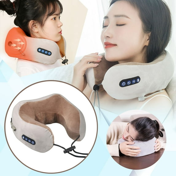 Pillow Neck Massager with Vibration and Heating Cordless Portable Heated Massage U Shape Memory Foam Support for Travel and Birthday