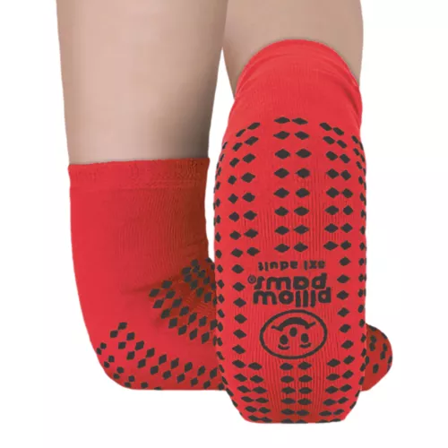 SKEENTUNER Pillow Paws Risk Alert Terries Unisex Slipper Socks Wide Width Red - 1 Pair