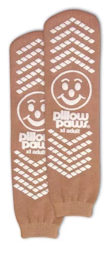 GROSSYGLOW Pillow Paws Slipper Socks Adult X-Large Size 7.5-10 Tan Ankle High -1 Pair