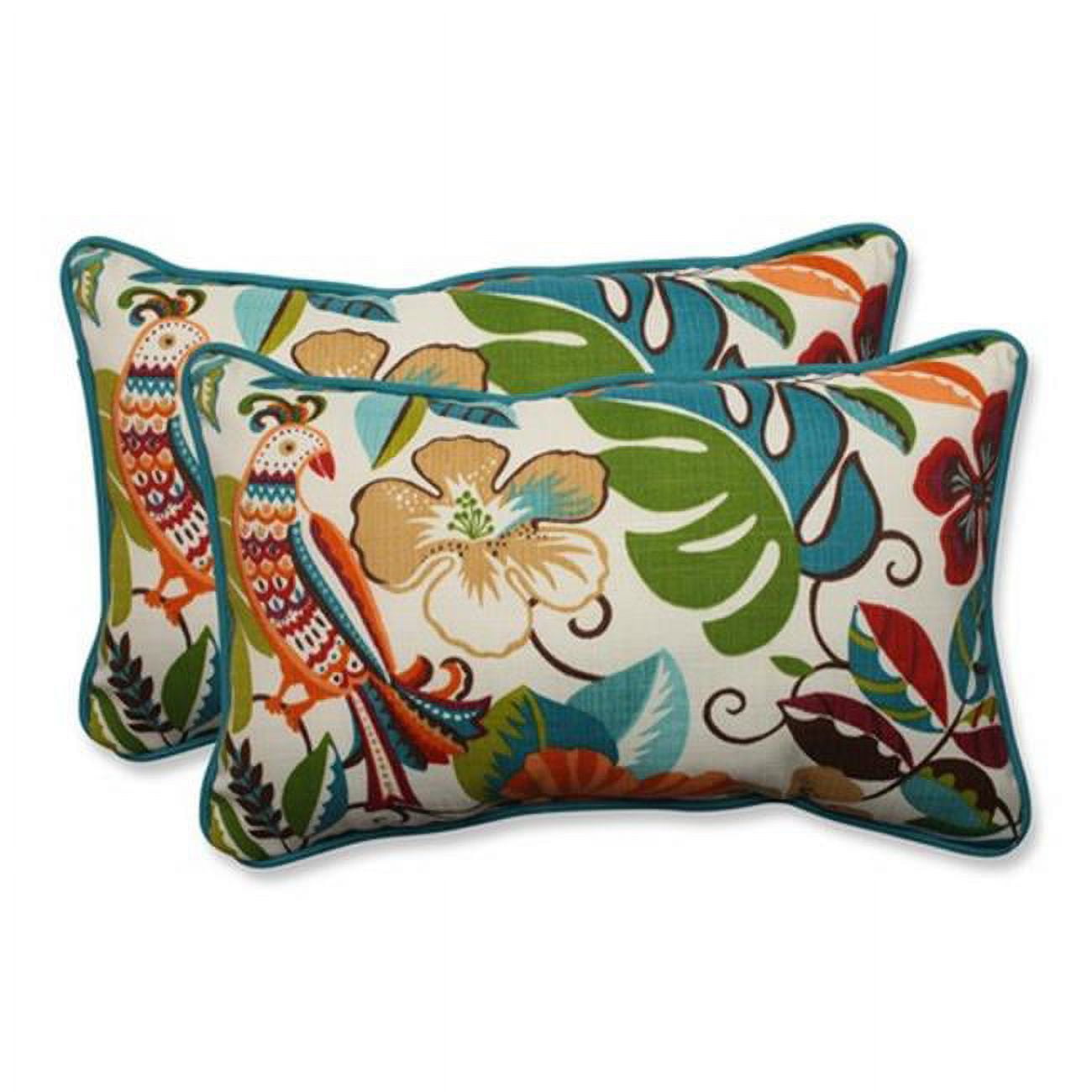 Set of 2 Off-White Jungle Floral Lumbar Throw Pillows