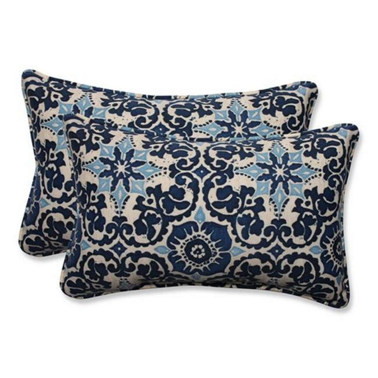 Blue Rectangular Floral Outdoor Throw Pillows - Set of 2