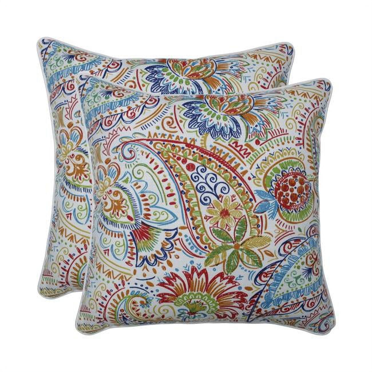 Gilford Festival Multicolor Paisley Outdoor/Indoor Square Throw Pillows, Set of 2