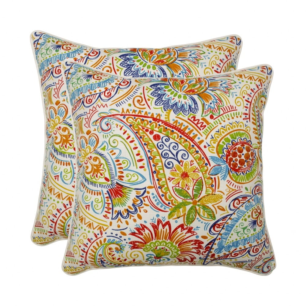 Gilford Festival Multicolor Paisley Outdoor/Indoor Square Throw Pillows, Set of 2