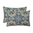 thumbnail image 1 of Pillow Perfect 619927 Outdoor & Indoor Lagoa Tile Flamingo Over-sized Rectangular Throw Pillow, Blue - Set of 2, 1 of 2