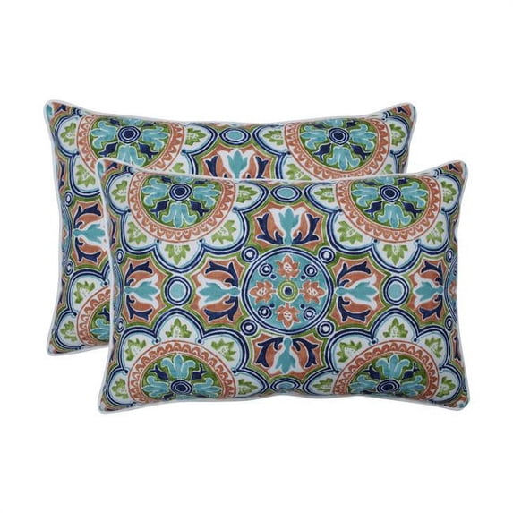 Pillow Perfect 619927 Outdoor & Indoor Lagoa Tile Flamingo Over-sized Rectangular Throw Pillow, Blue - Set of 2