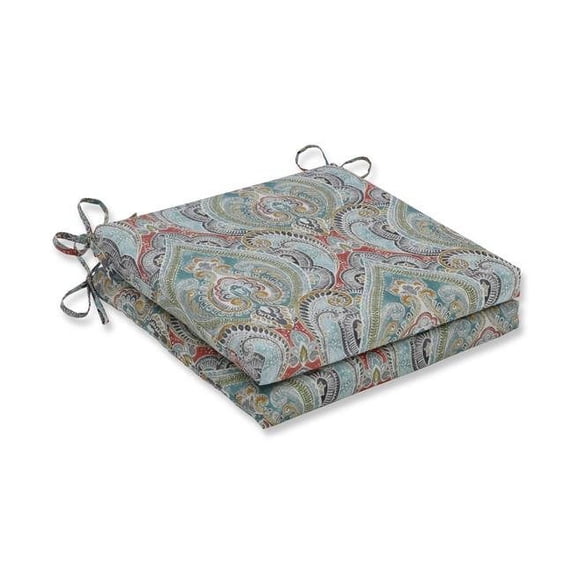 Pillow Perfect 621319 20 x 20 x 3 in. Outdoor & Indoor Pretty Witty Reef Squared Corners Seat Cushion, Blue - Set of 2