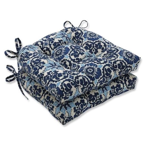 Pillow Perfect 651361 Outdoor/Indoor Woodblock Prism Blue Deluxe Tufted Chairpad (Set of 2)