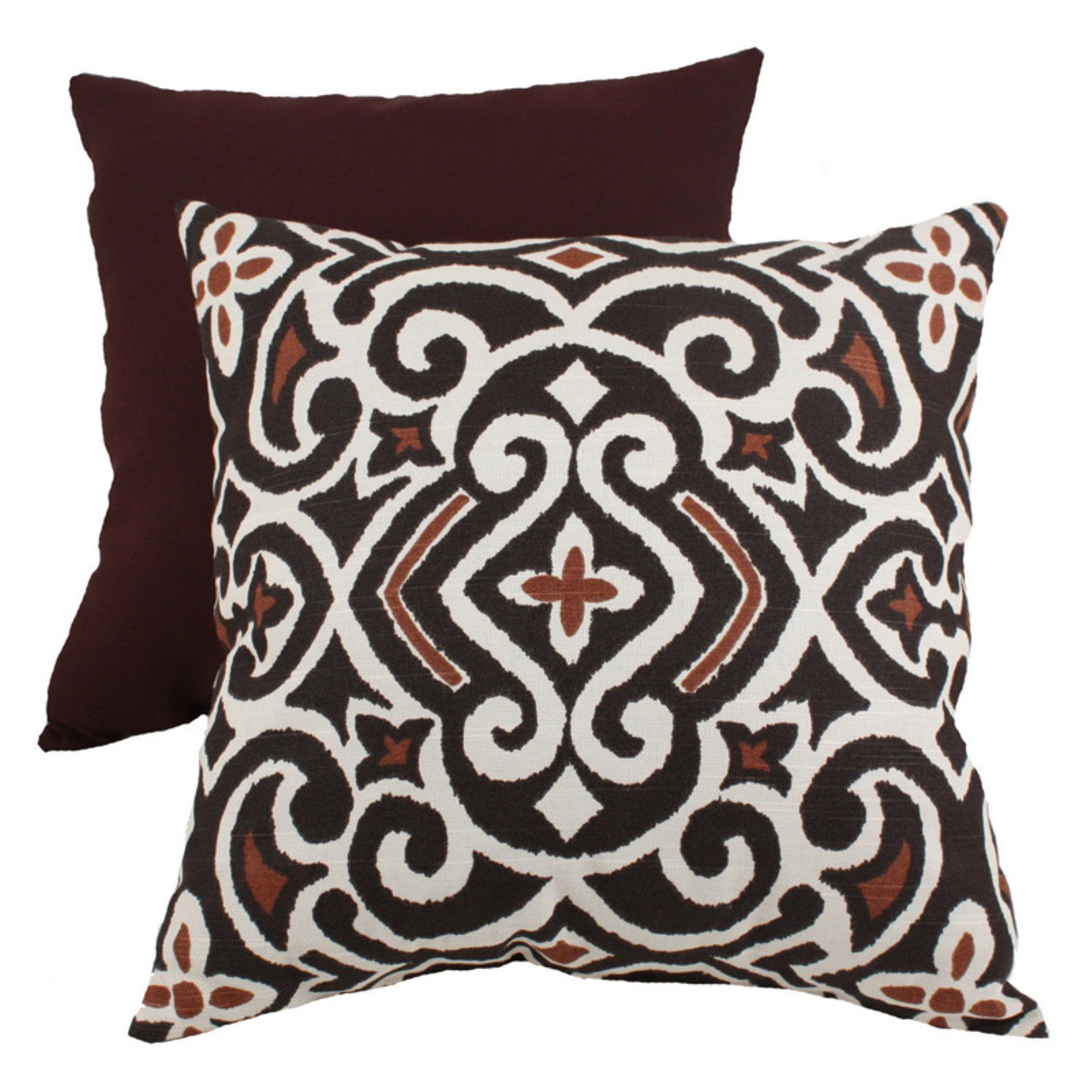 Pillow Perfect Decorative Brown and Beige Damask Square Toss Pillow