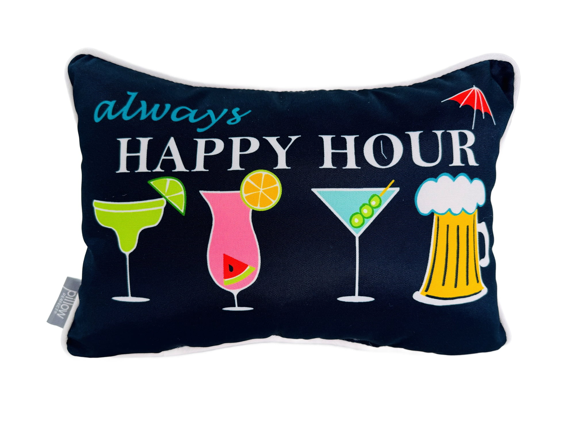Always Happy Hour Navy Blue Rectangular Lumbar Pillow
