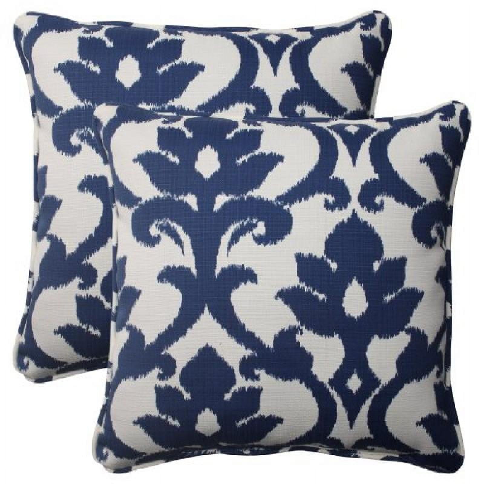 Navy and White Ikat Damask Outdoor Throw Pillow Set