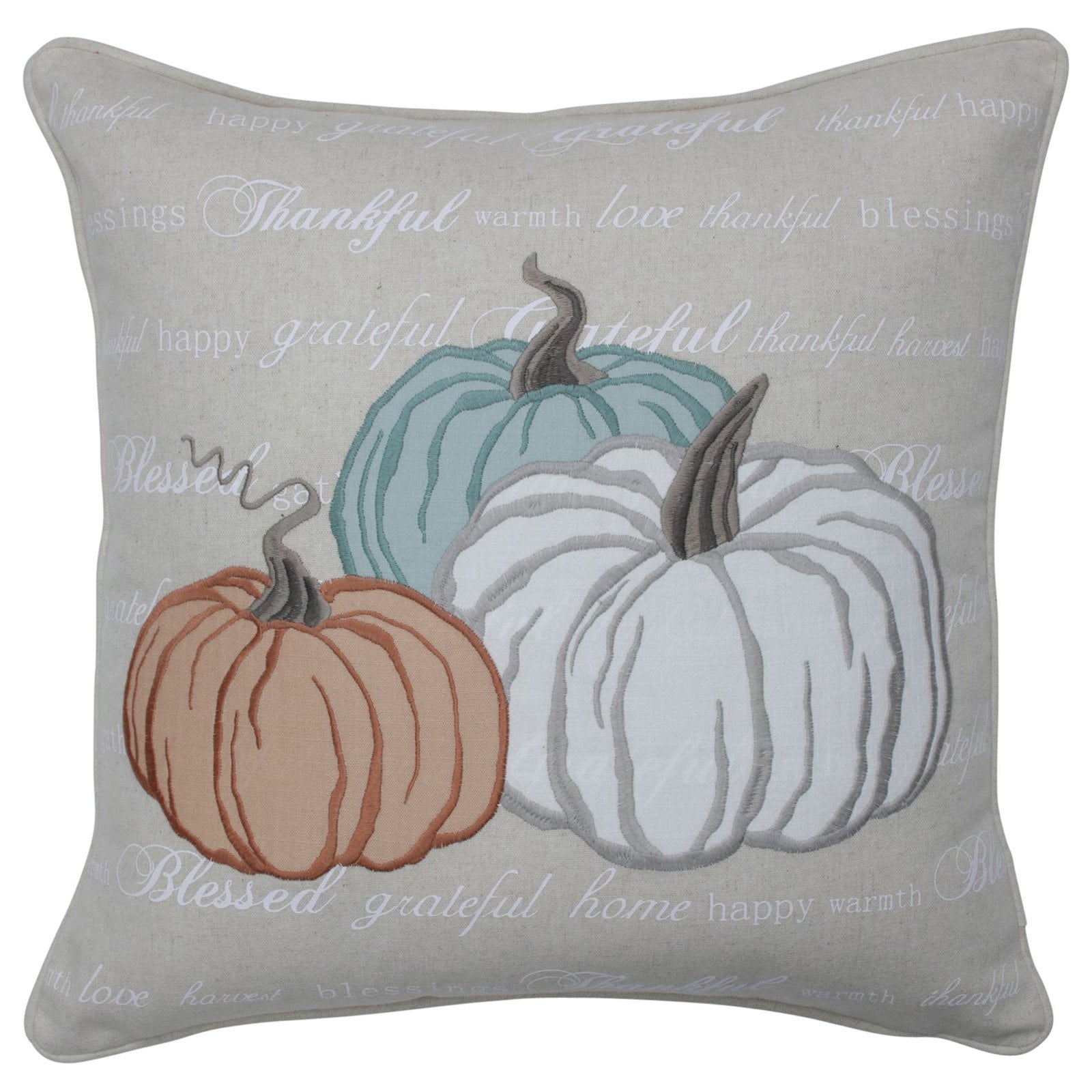 Pillow Perfect Natural Pumpkins Appliqued Harvest Decorative Pillow