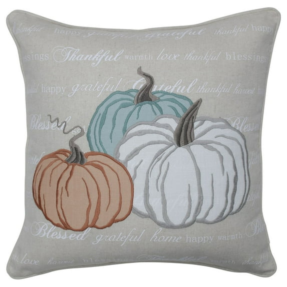 Pillow Perfect Natural Pumpkins Appliqued Harvest Decorative Pillow