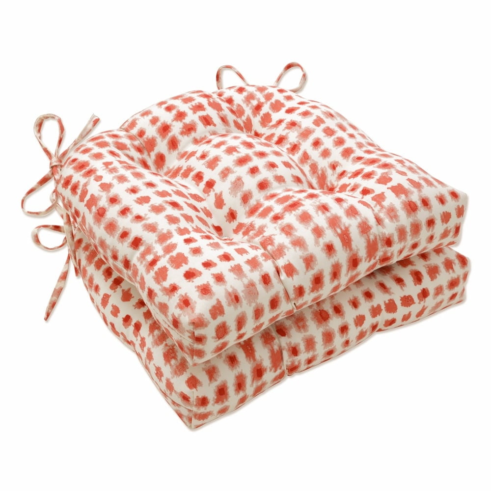Coral and Off-White Polyester Outdoor Chair Pads Set